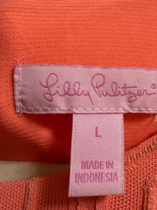 Lilly Pulitzer Coral Textured Fit & Flare Dress Sz L Bright Preppy Summer - Picture 4 of 5